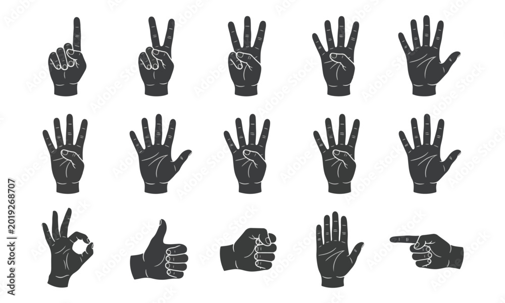 Fototapeta premium Hand Gestures and Finger Counting Silhouette Collection