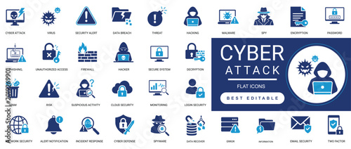 Valokuva cyber attack solid glyph icon set