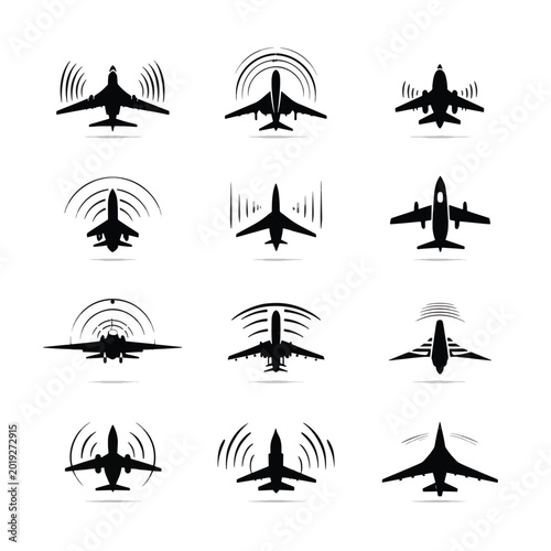 Airplane icons in various flight positions.