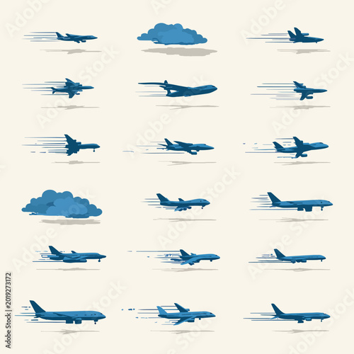 Airplanes in Motion Various Blue Planes.