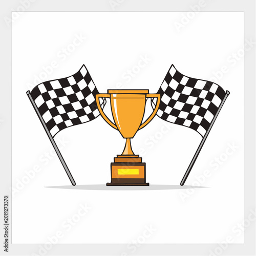 Trophy and Checkered Flags