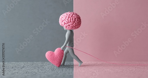 Brain and heart conceptual surreal metaphor of logic versus emotion in psychology