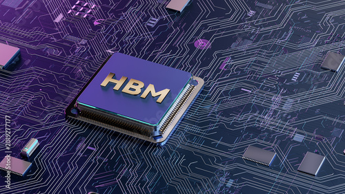 HBM high bandwidth memory 3D illustration digital asset ideal for artificial intelligence technology blog post, semiconductor industry presentation, tech website banner and related commercial marketin