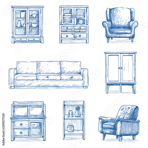 Furniture pieces for living room interior.