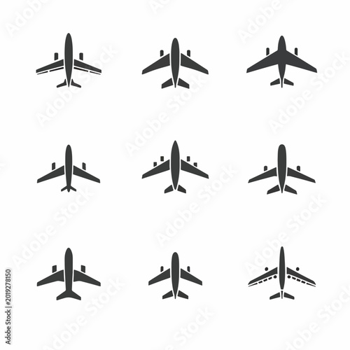 Airplane Silhouettes in Various Positions.