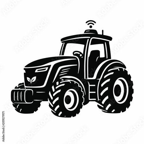 Bild auf Leinwand Tractor, farming tractor, vector tractor, agricultural vehicle, black and white