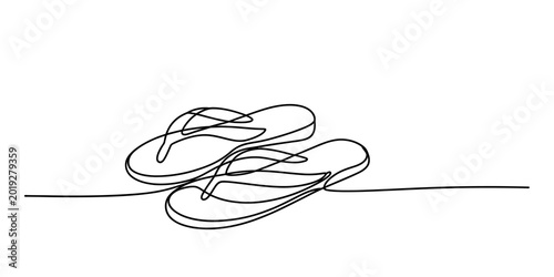 Konstfotografi Continuous single line drawing of a pair of beach flip flop sandals for summer t