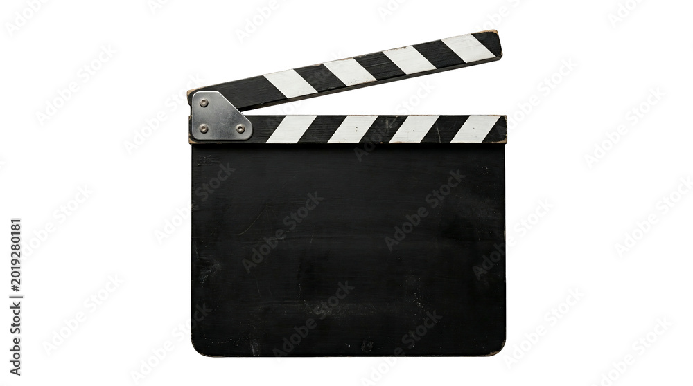 Fototapeta premium Clapperboard slate production tool for film and video sets studio location shoots with weathered wooden finish