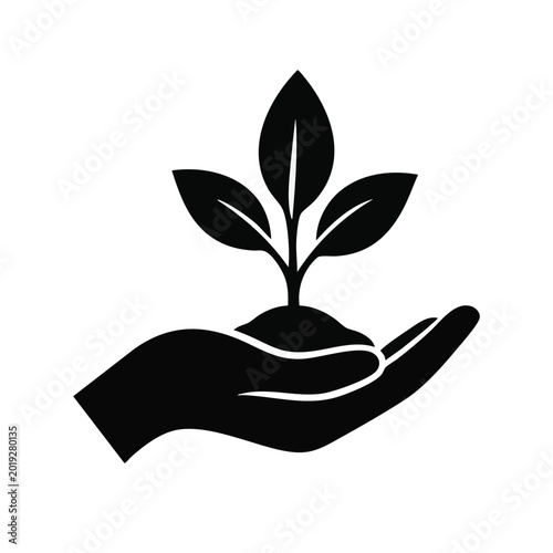 Fotografi Eco friendly symbol, hand holding plant, green thumb icon, environmental care