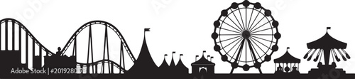 Entertaiment horizontal banner with black park ride silhouette vector illustration