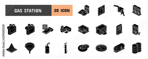 Photos 20 Gas Station Glyph Icon Illustration Set