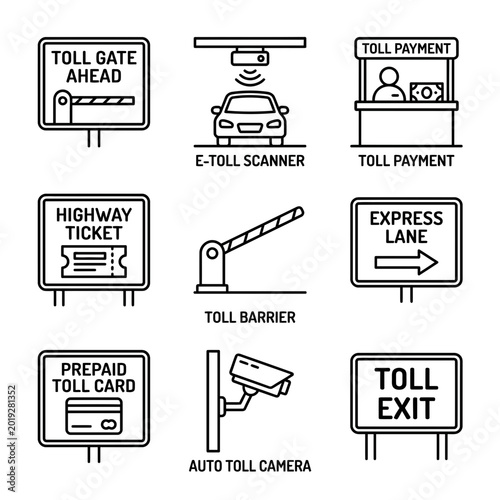 Toll gate payment system icons.