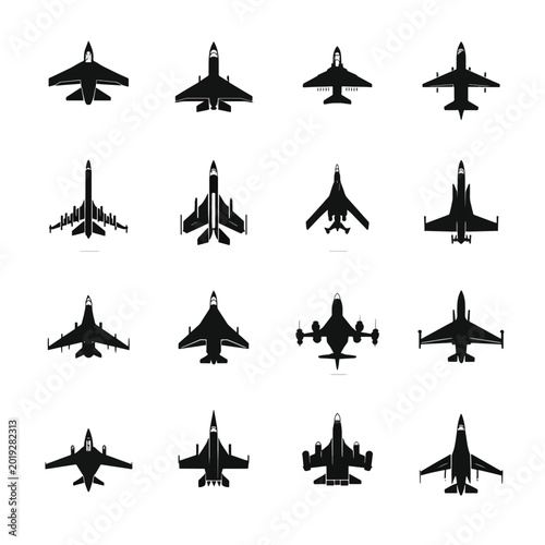 Collection of fighter jet aircraft silhouettes.