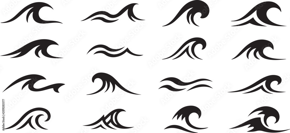 Fototapeta premium Vector waves set of elements for design silhouette vector illustration
