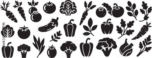 Vegetables and leafs set. silhouette vector illustration