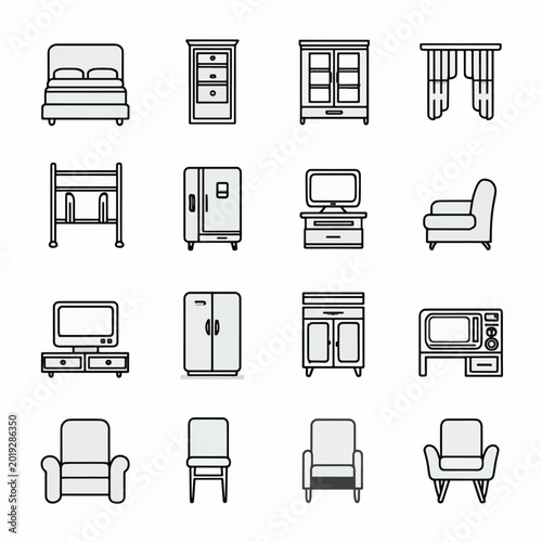 Furniture icons in a line style.