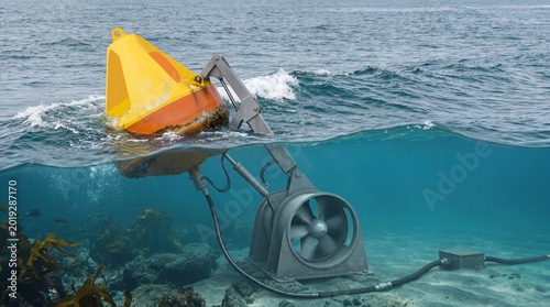 Underwater wave energy converter turbine and buoy concept