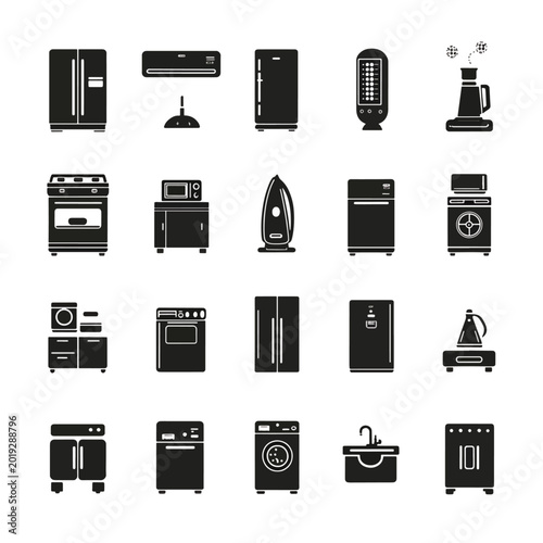 Black and white kitchen appliances icons.