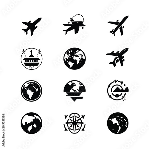 Airplane and Globe Travel Icons Set.