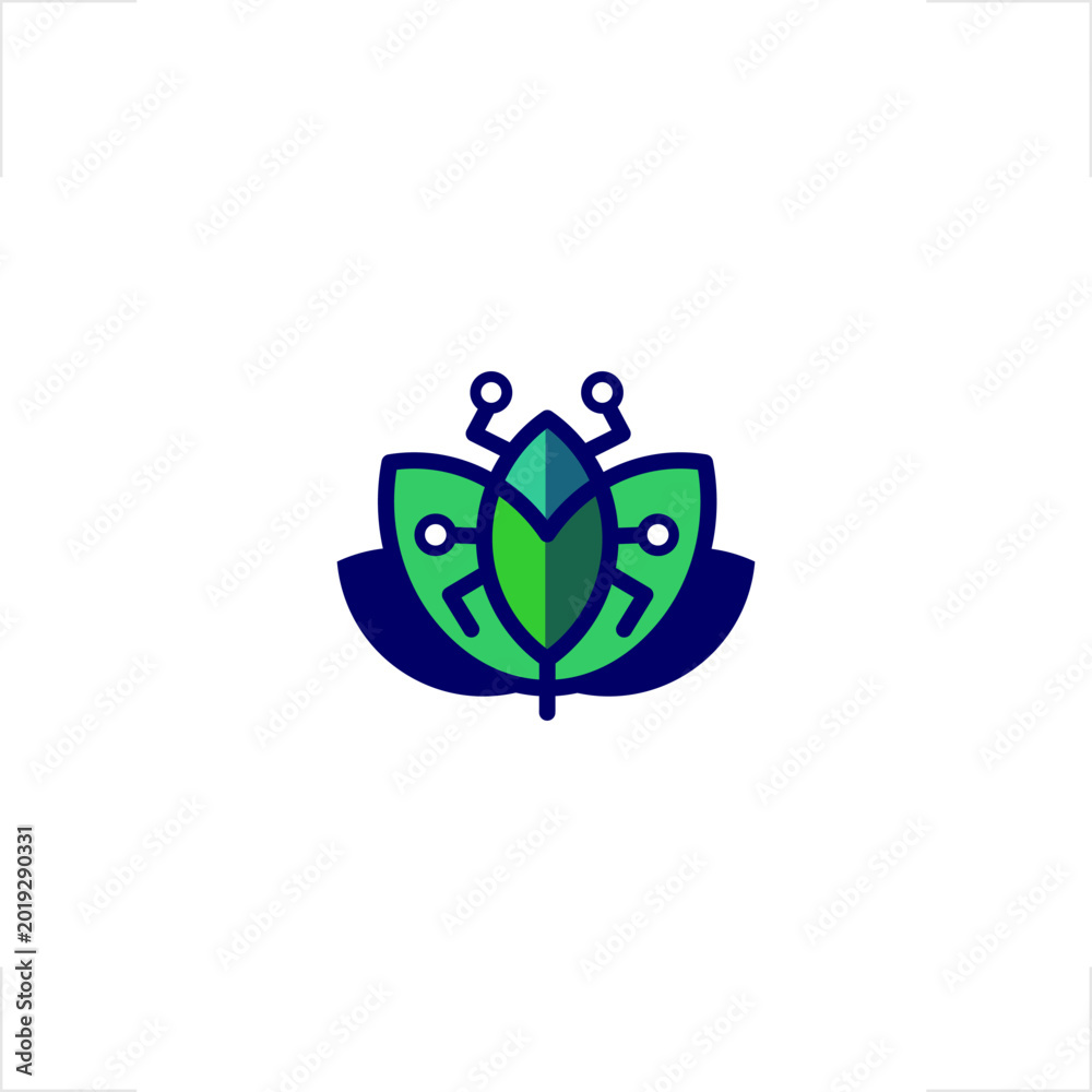 Obraz premium Professional eco-friendly technology bug niche for biotechnology pest featuring minimalist geometric leaf style, ideal for modern software applications, sustainable innovation branding, environmen