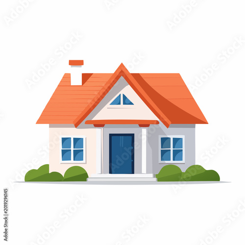 Cozy suburban house with orange roof and green bushes, perfect for real estate
