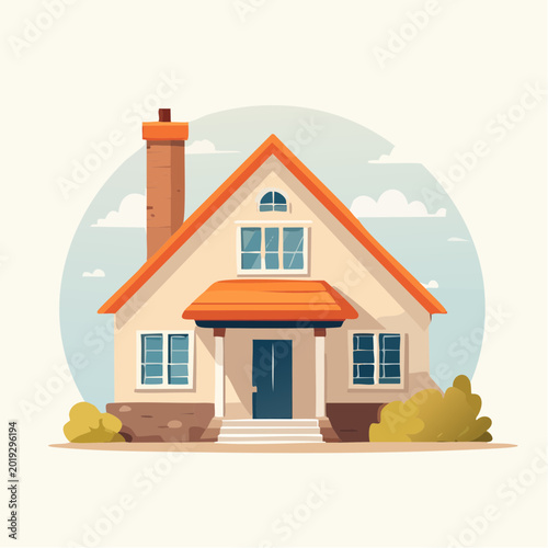 Charming Flat Design House Illustration with Warm Tones and Simple Architecture
