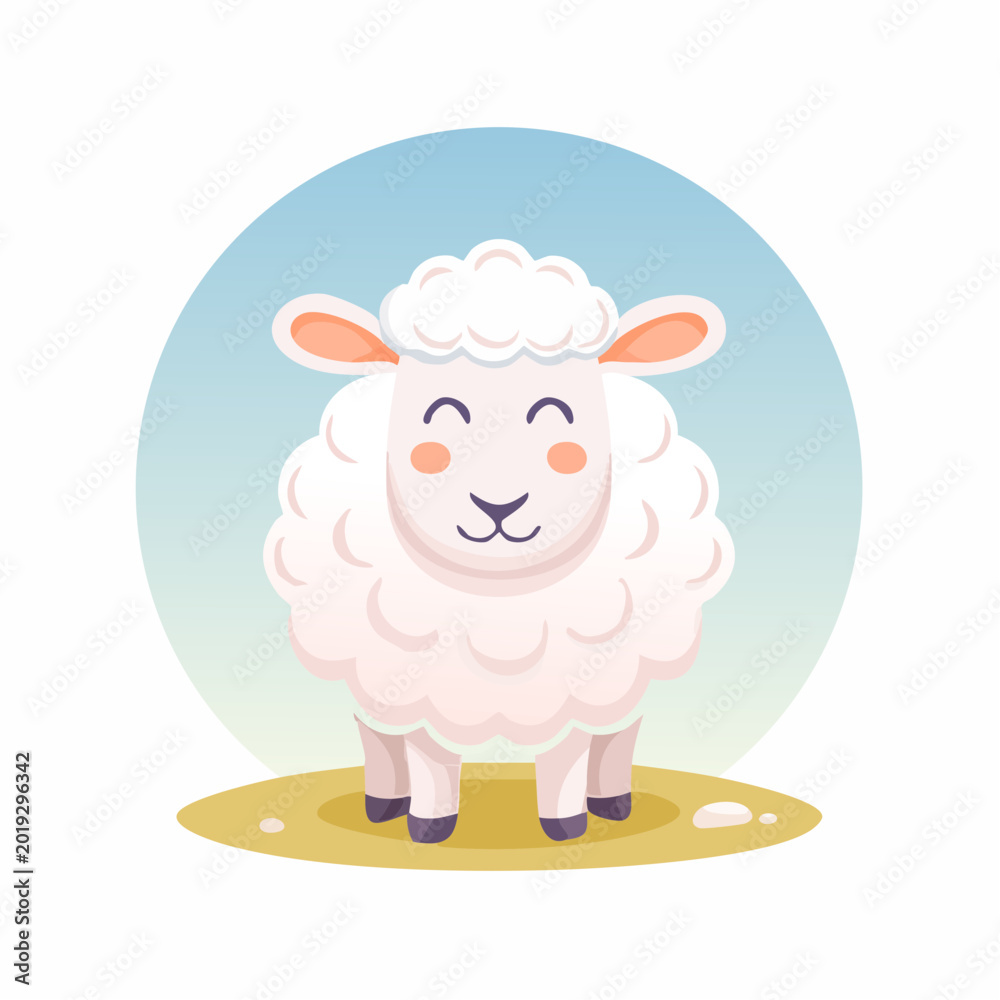 Fototapeta premium Charming Cartoon Sheep Illustration with Fluffy Wool and Happy Expression