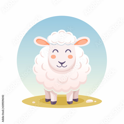 Charming Cartoon Sheep Illustration with Fluffy Wool and Happy Expression