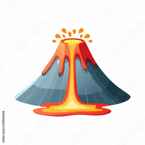 Dynamic Illustration of an Active Volcano Spewing Bright Orange Lava and Glowing Debris - Nature's Raw Power and Geological Force