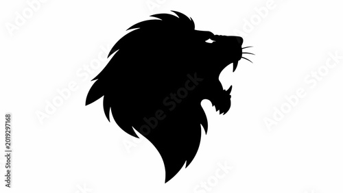 Quadro su tela Majestic roaring lion head silhouette, powerful black lion profile vector, aggre