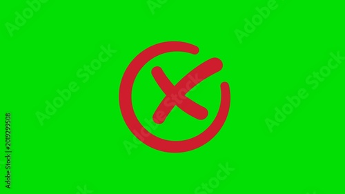 Red Cross Mark Animation on Green Screen, Error Cancel Symbol RGB Alpha Background