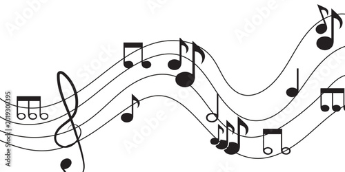 Foto Musical notes dancing along a flowing staff.