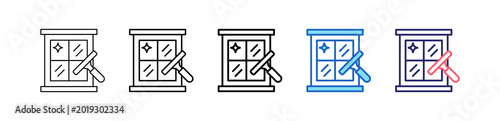 Clean Window Icon In 5 Different Styles Set Collection.   