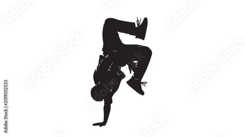 Schilderij op canvas Man doing handstand in black silhouette
