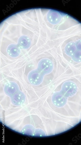 Microscopic View of Cell Division with Glowing Organelles in Abstract Fine Detail Illustrating Biological Processes