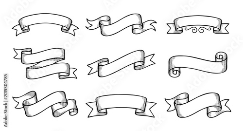 Vintage Hand Drawn Engraved Ribbon Banners Collection For Classic Logo Design