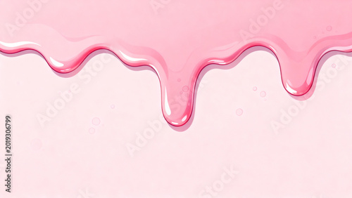 Smooth, translucent pink liquid dripping in luscious, syrupy waves against a soft, light pink background, creating a sweet and inviting visual