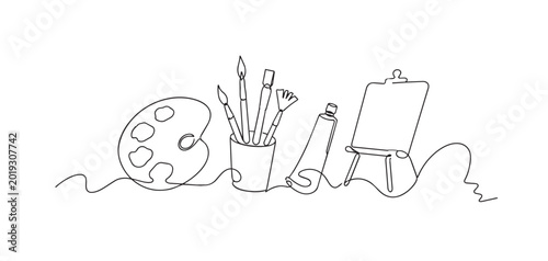 Fotografía One line drawing of painting equipment set