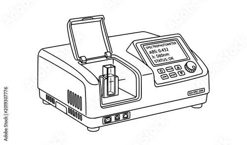 Modern spectrophotometer analytical chemistry instrument outline vector illustration