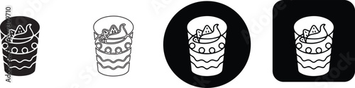 Schilderij op canvas Sweet layered dessert in glass with cream line and silhouette vector icon set