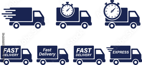Obraz na płótnie Logistics delivery trucks and cargo vehicles collection for shipping transportat