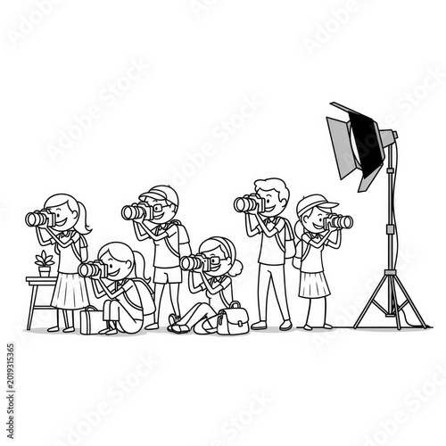 Children learning photography together studio.