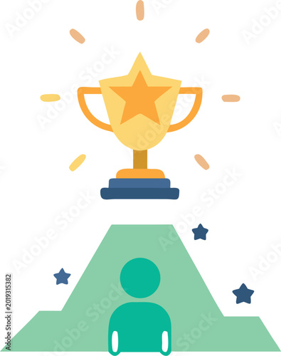 Person standing on a winner podium with trophy