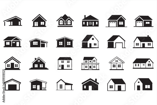 Schilderij op canvas Residential building vector icons featuring homes cottages villas garages and pr