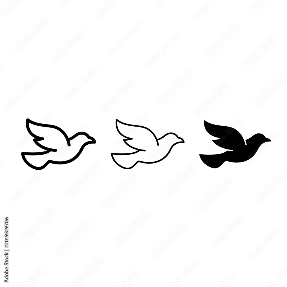 Obraz premium Dove icon set outline solid silhouette, white background