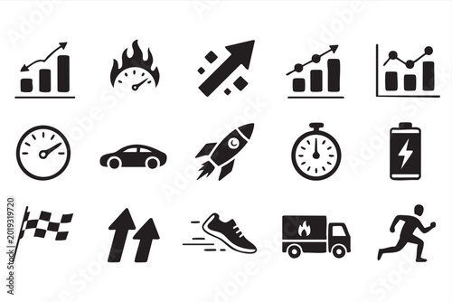 Fotografie Fast motion vector icons for startup success optimization racing delivery and ma