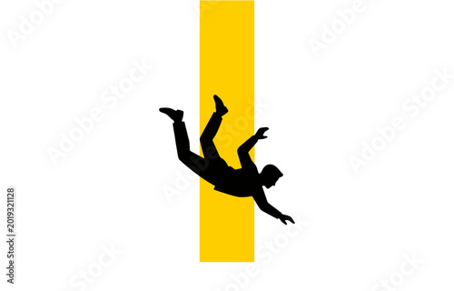 Falling Man Silhouette over Yellow Vertical Stripe