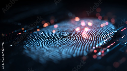 A detailed digital representation of a fingerprint with vibrant light effects.
