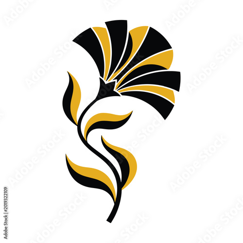 Ancient egyptian lotus flower symbol with black and gold decorative pattern