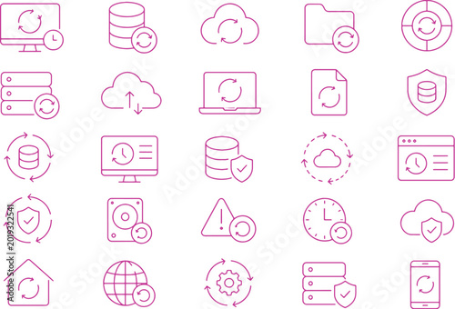 Fotografija Disaster recovery icon set minimalist line art backup restore vector collection